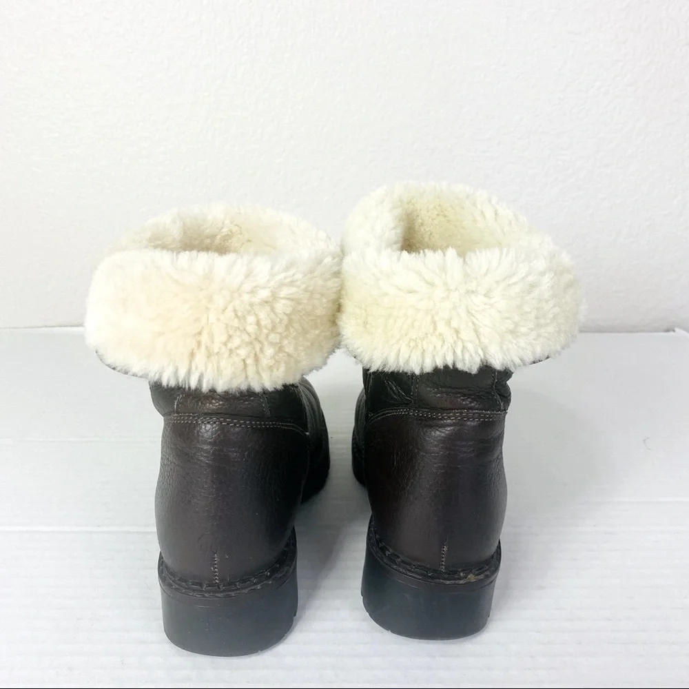 Pajar Brown Leather Winter Boots with Cream Shearling Cuff